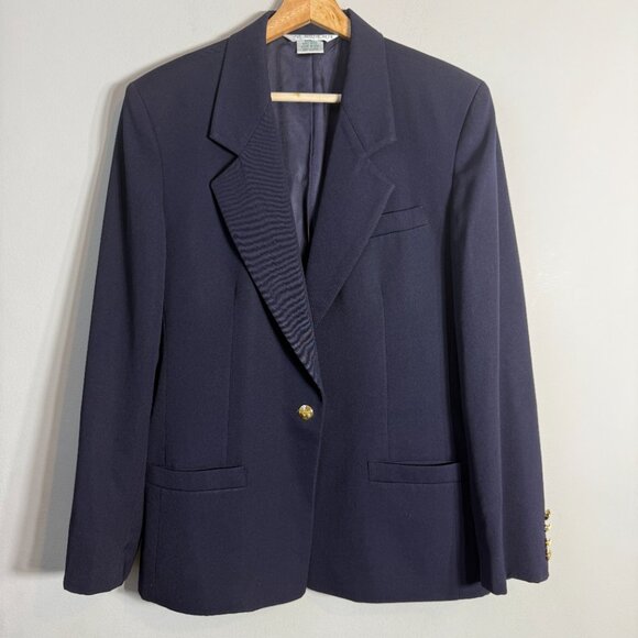 Vintage Austin Reed Wool Blazer Jacket Women's 12 Blue Formal Career Interview - Picture 4 of 12
